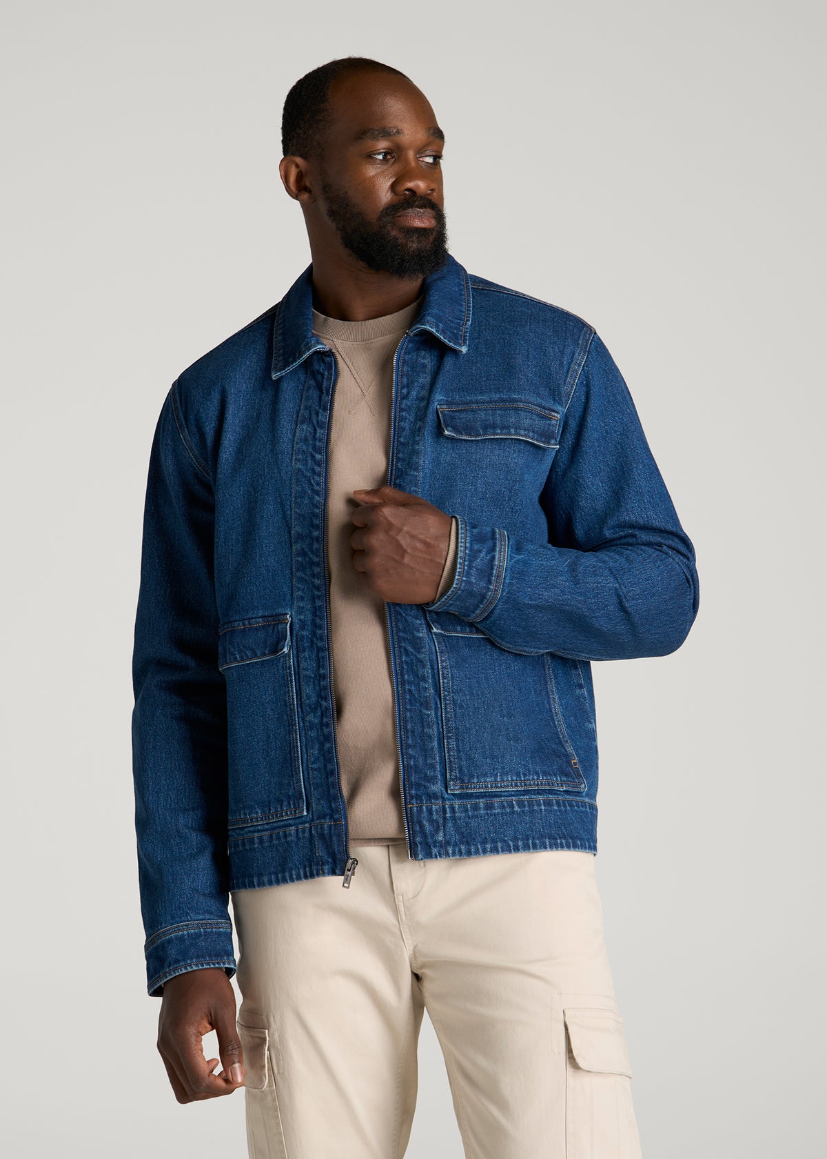 Denim Zip- Front Jacket for Tall Men in New Colorado Blue