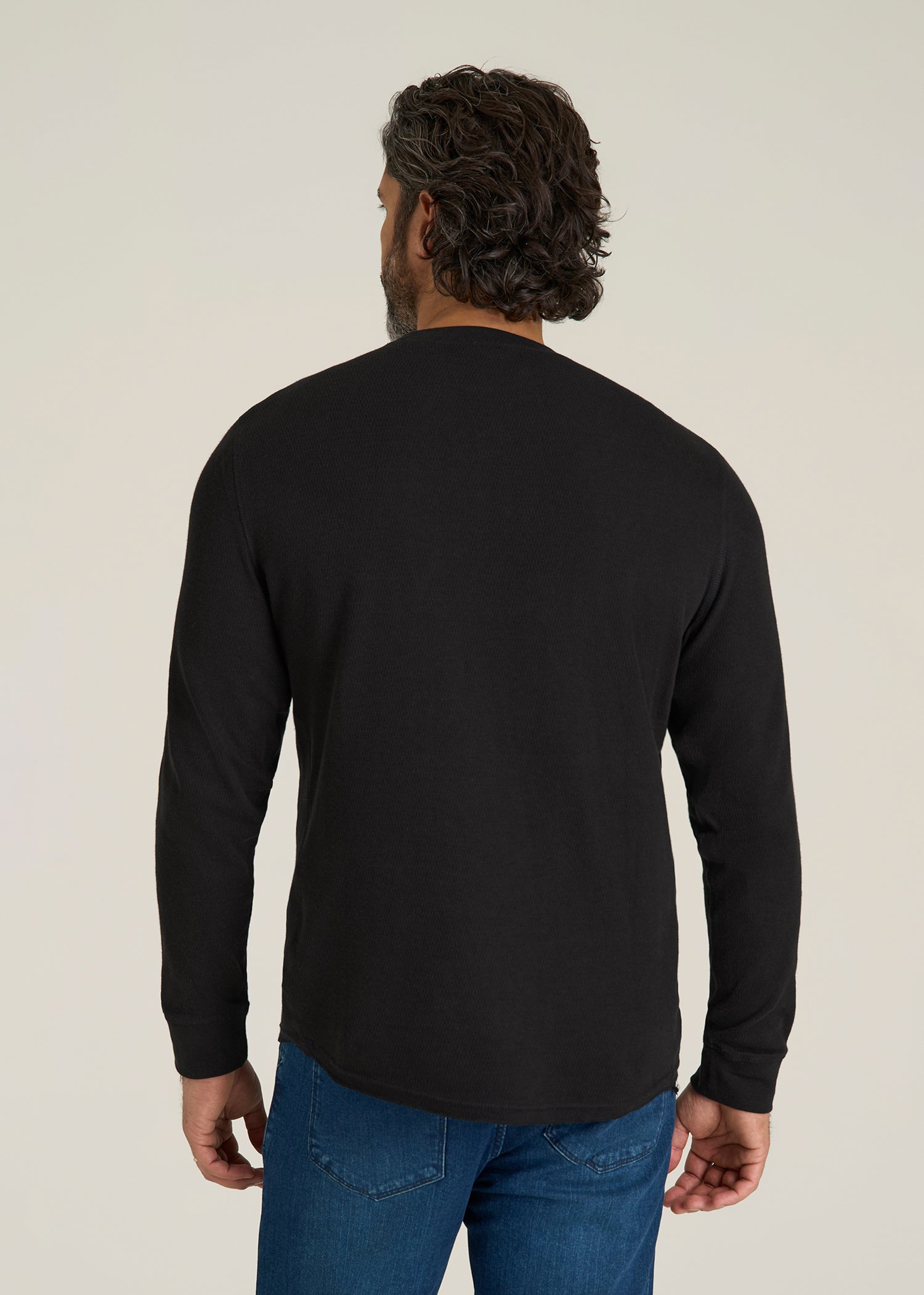 Double Honeycomb Thermal Crewneck for Tall Men in Black