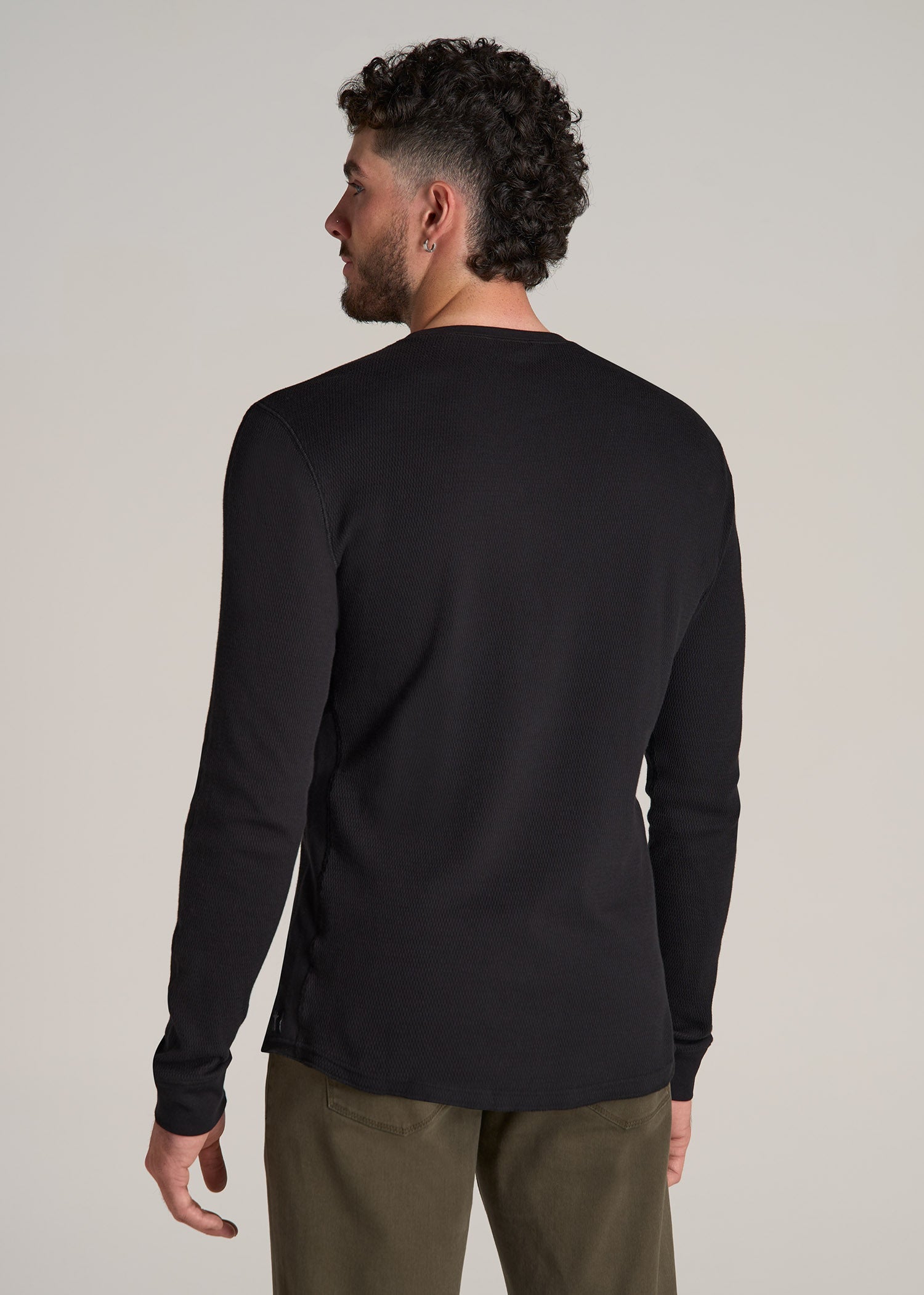 Double Honeycomb Thermal Crewneck for Tall Men in Black
