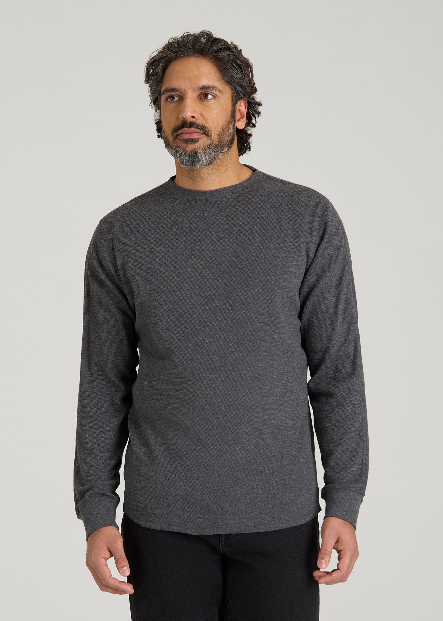 Double Honeycomb Thermal Crewneck  for Tall Men in Charcoal Mix
