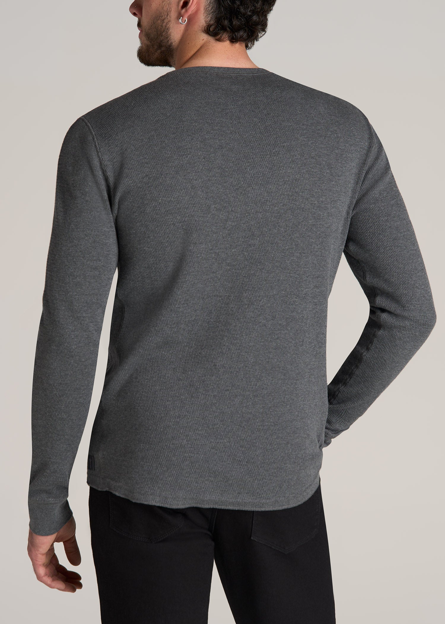 Double Honeycomb Thermal Crewneck Extra-Long Top in Charcoal Mix