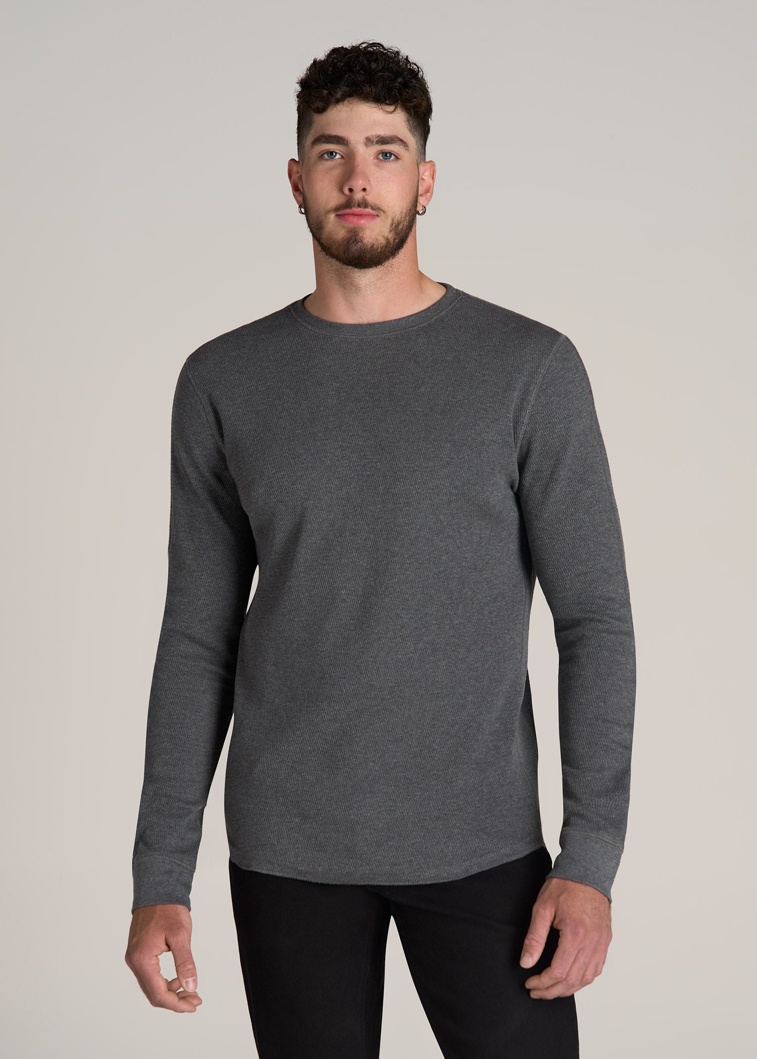 Double Honeycomb Thermal Crewneck  for Tall Men in Charcoal Mix