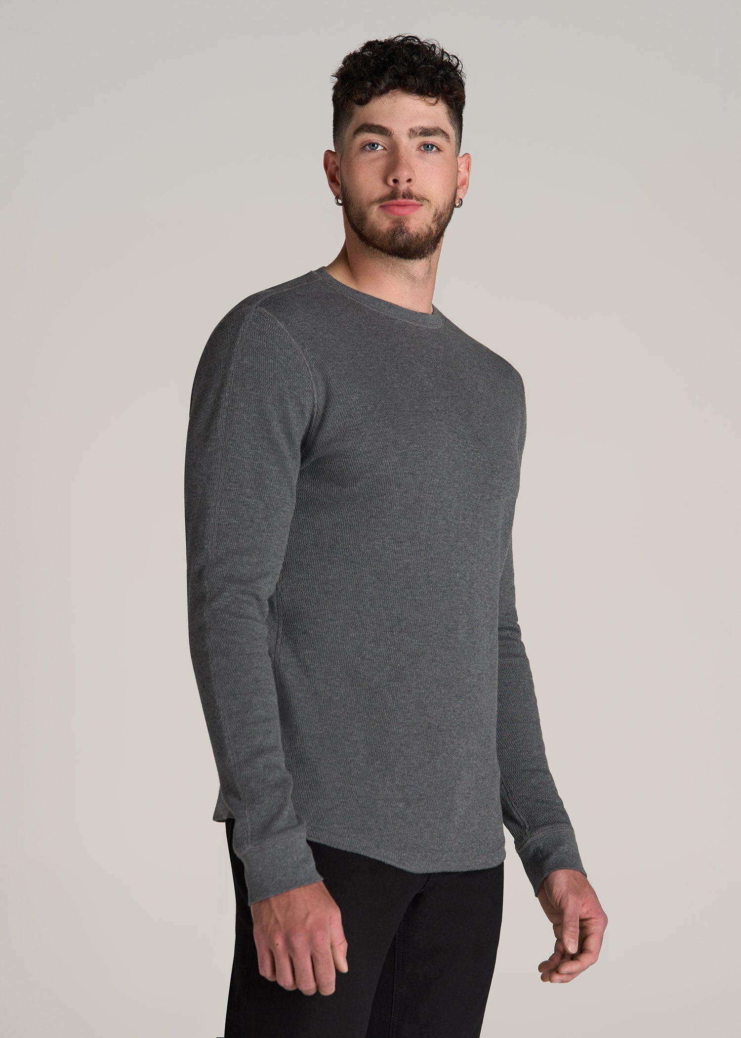 Double Honeycomb Thermal Crewneck  for Tall Men in Charcoal Mix