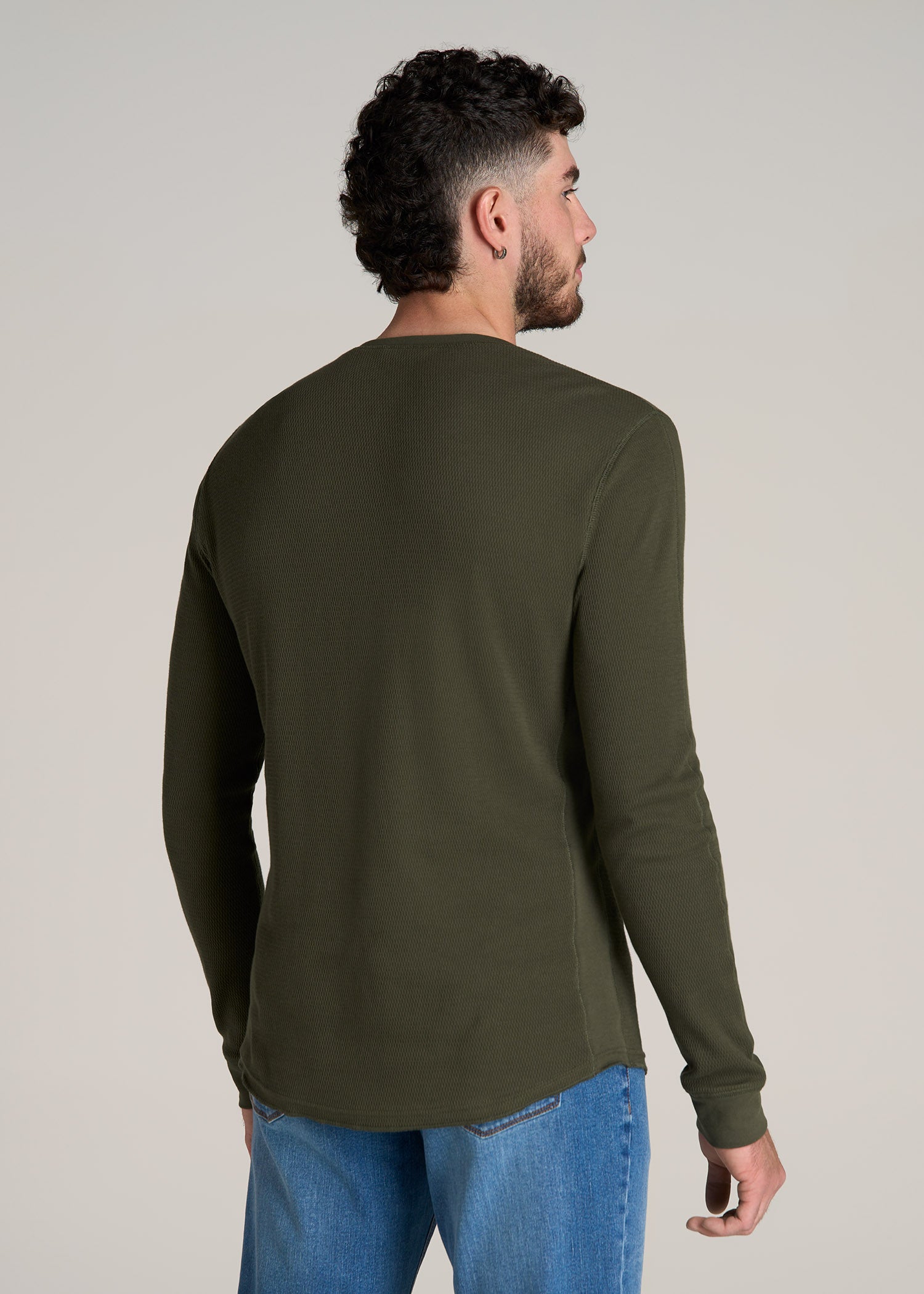 Double Honeycomb Thermal Crewneck for Tall Men in Dark Olive Green