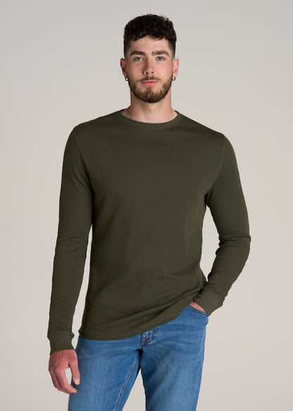 Double Honeycomb Thermal Crewneck for Tall Men in Dark Olive Green