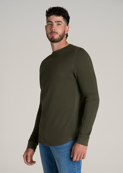 Double Honeycomb Thermal Crewneck for Tall Men in Dark Olive Green