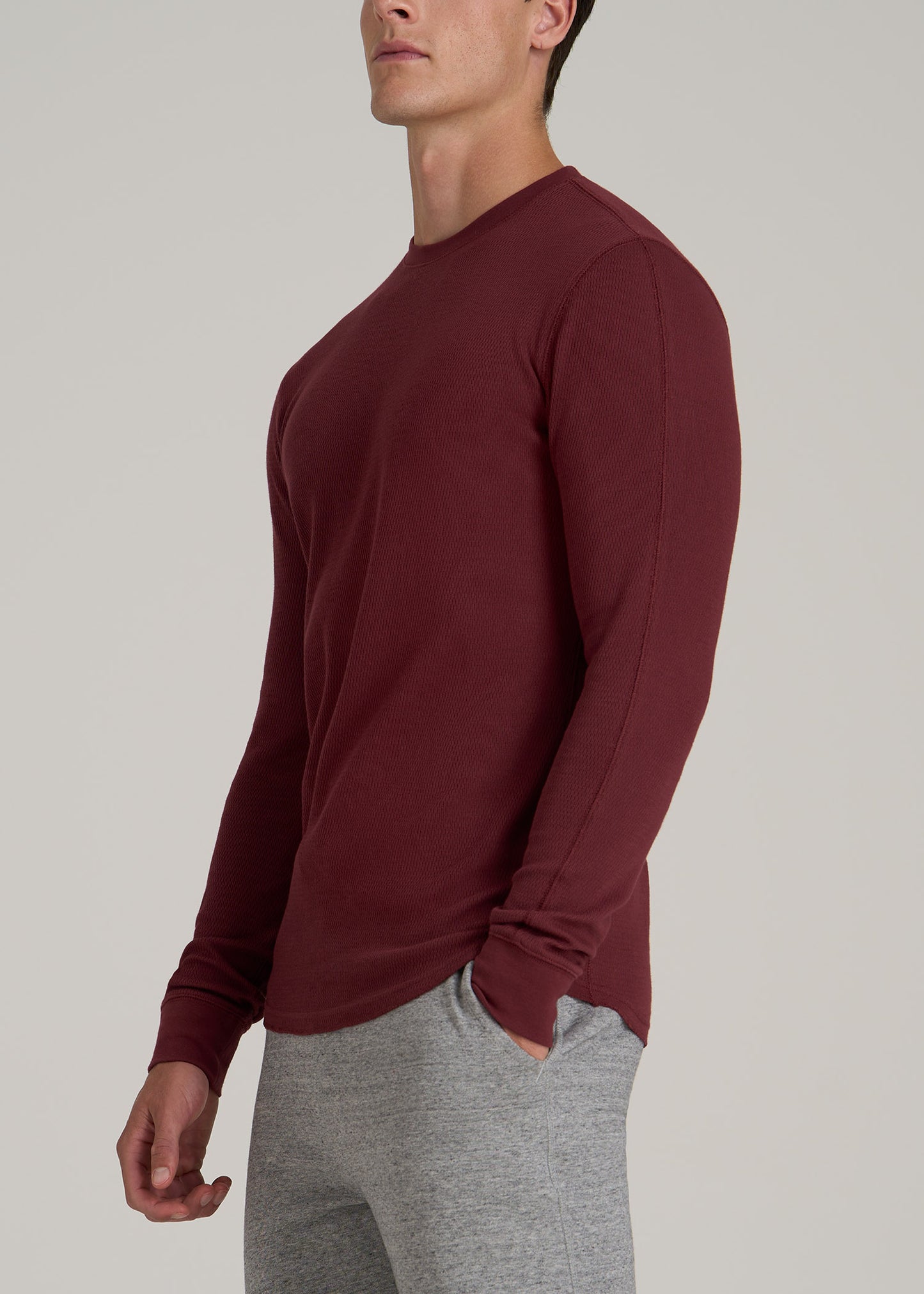 Double Honeycomb Thermal Crewneck Extra-Long Top in Red Ochre