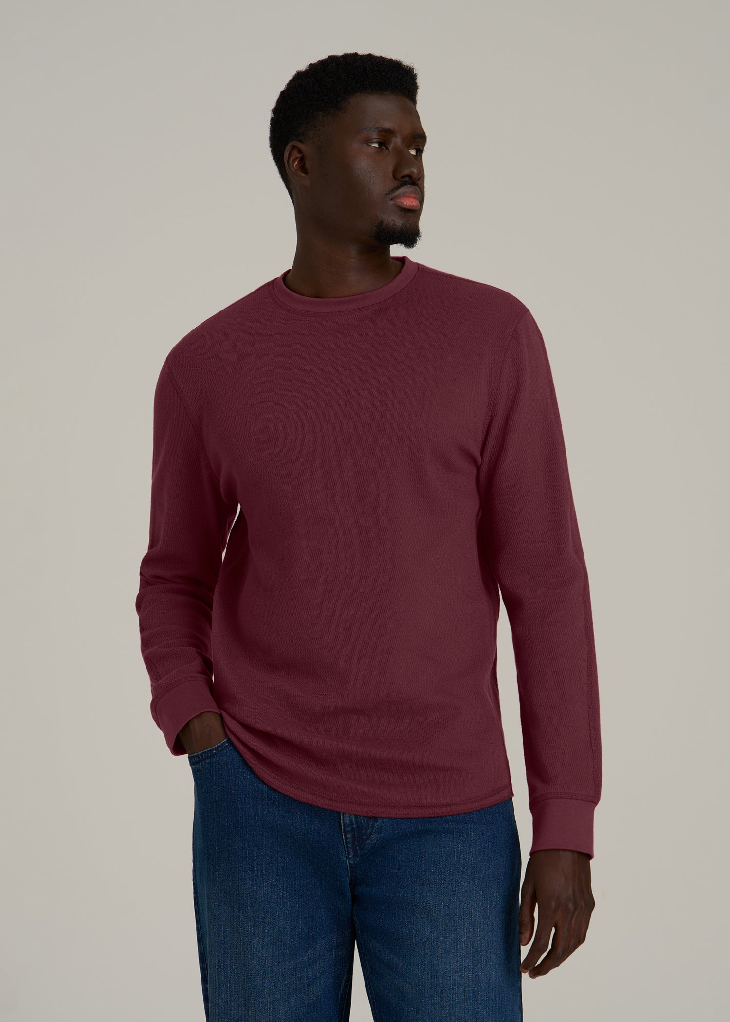 Double Honeycomb Thermal Crewneck for Tall Men in Tawny Port