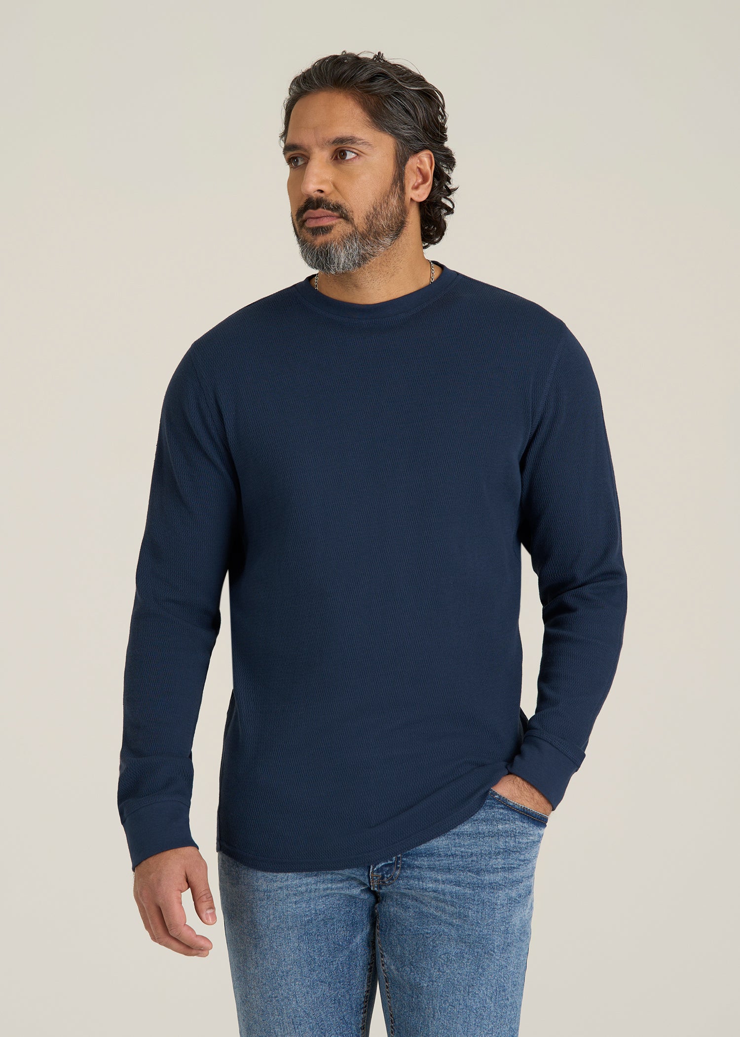 Double Honeycomb Thermal Crewneck for Tall Men in True Navy