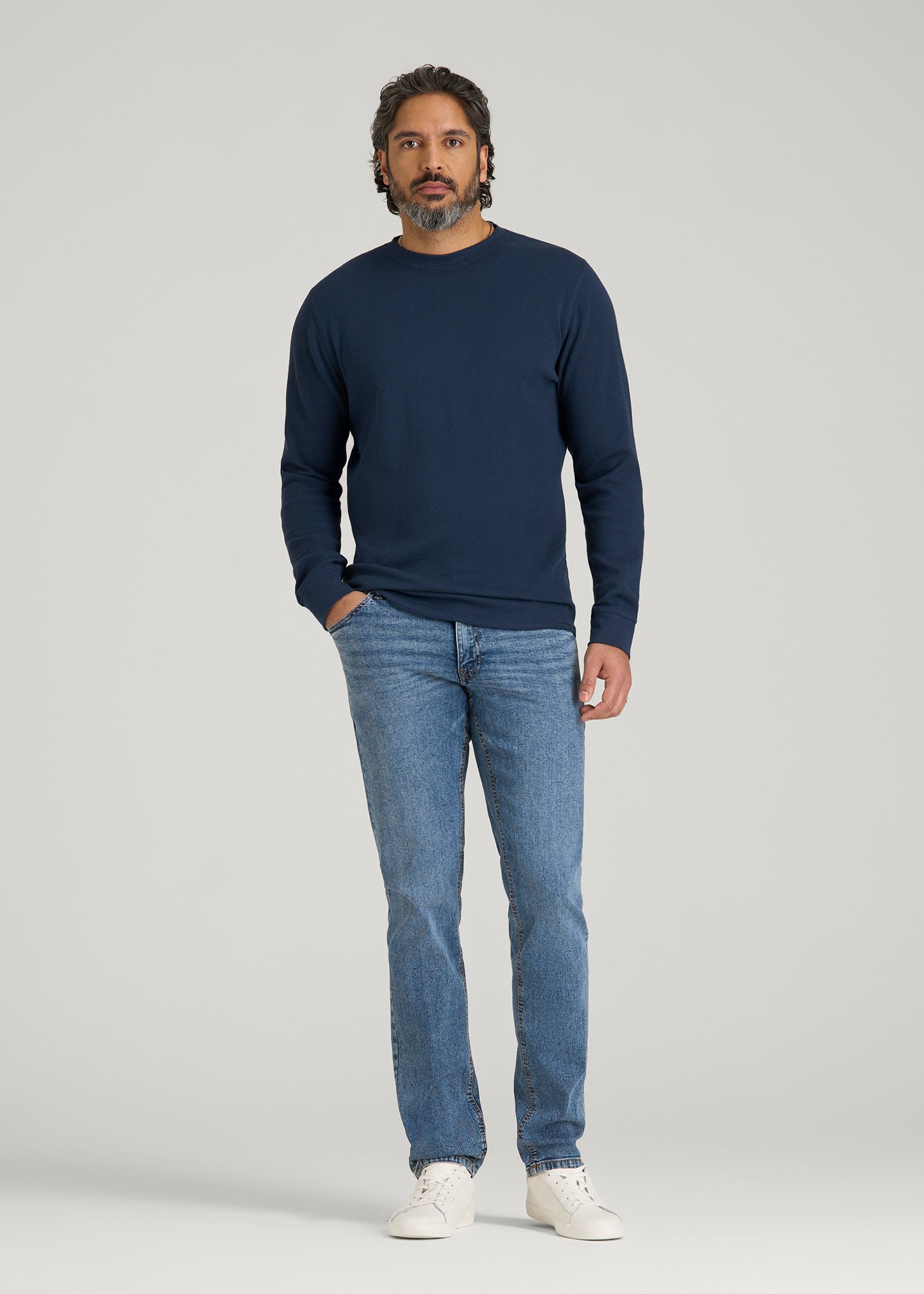 Double Honeycomb Thermal Crewneck for Tall Men in True Navy