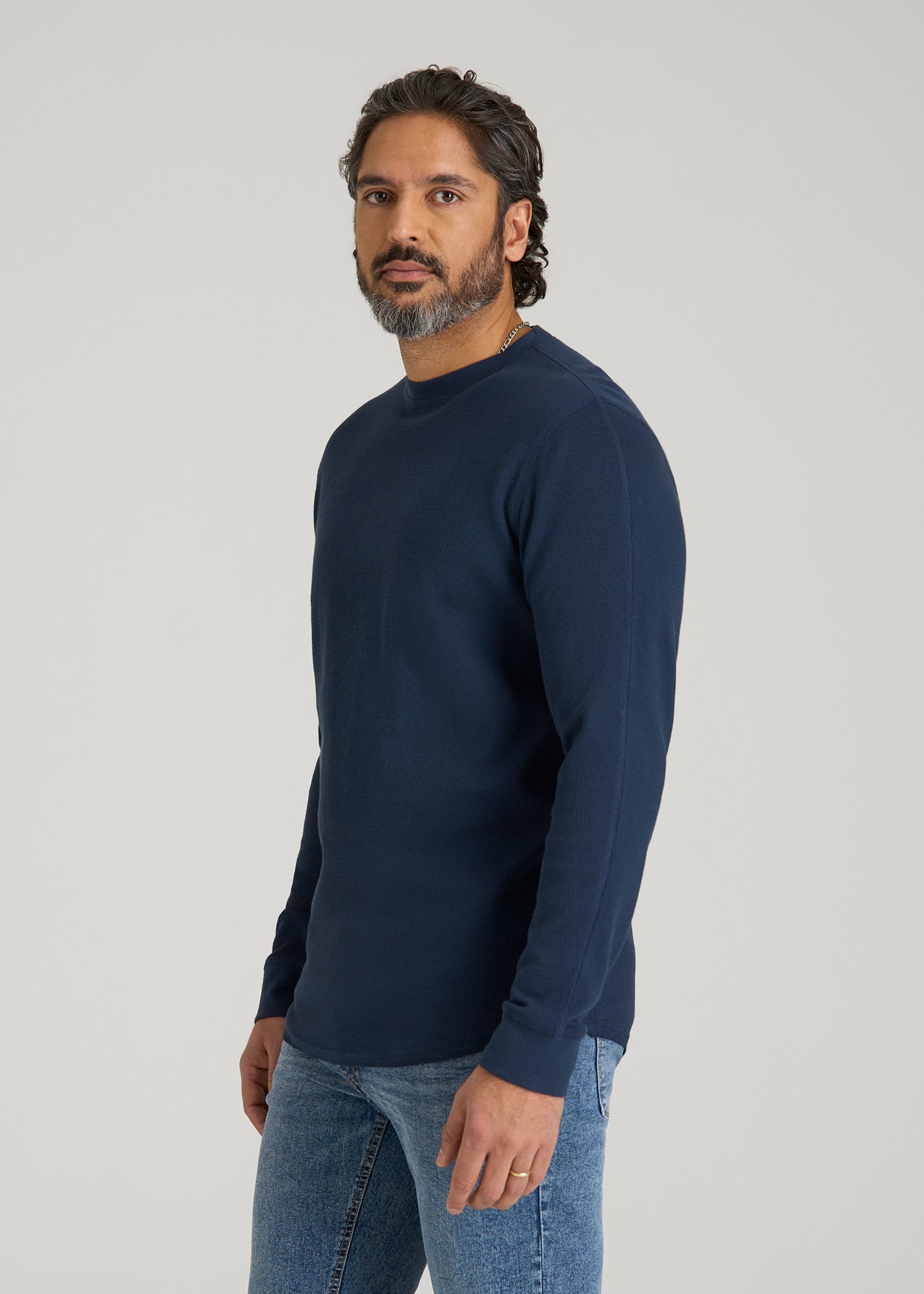 Double Honeycomb Thermal Crewneck for Tall Men in True Navy