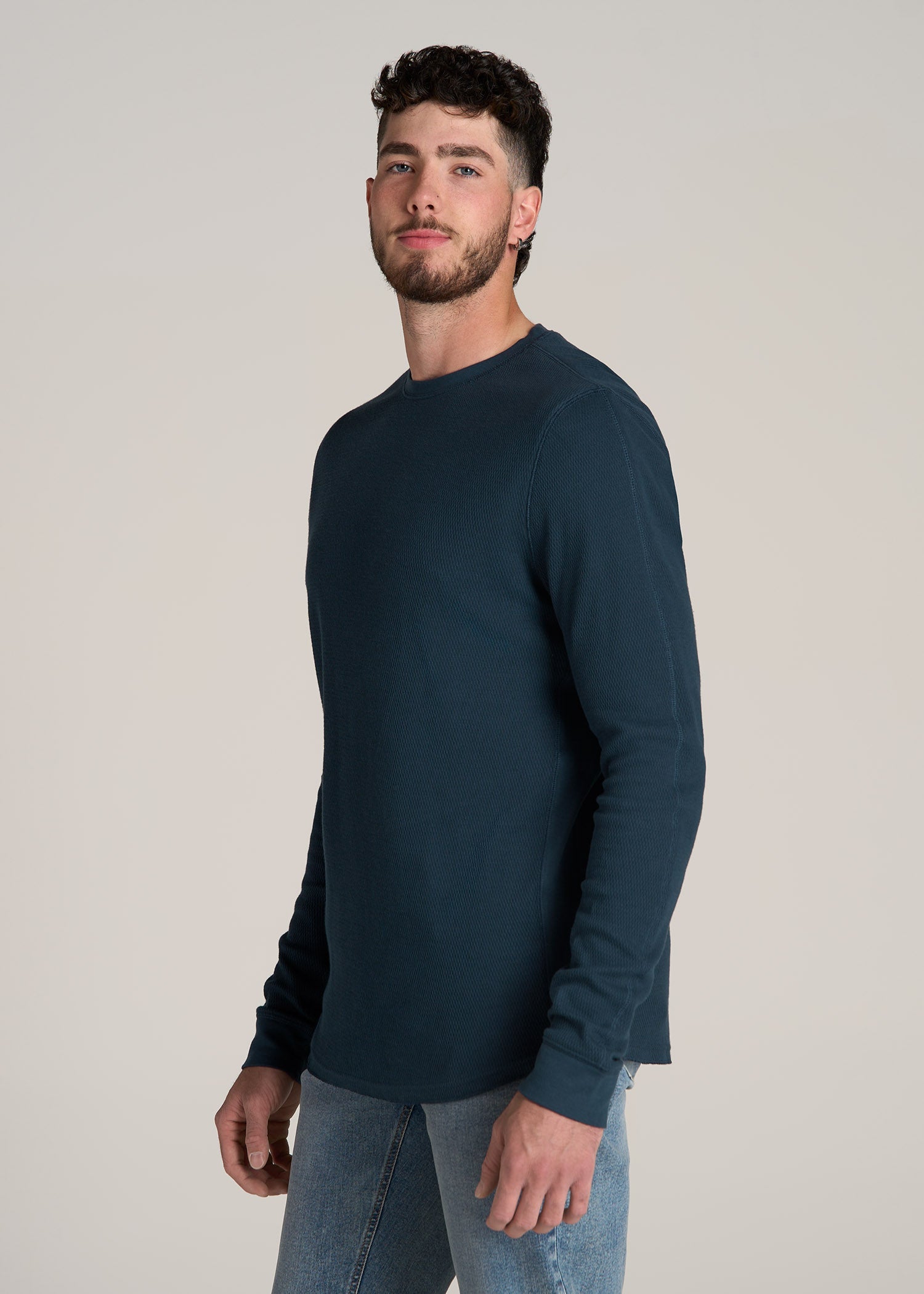 Double Honeycomb Thermal Crewneck for Tall Men in True Navy