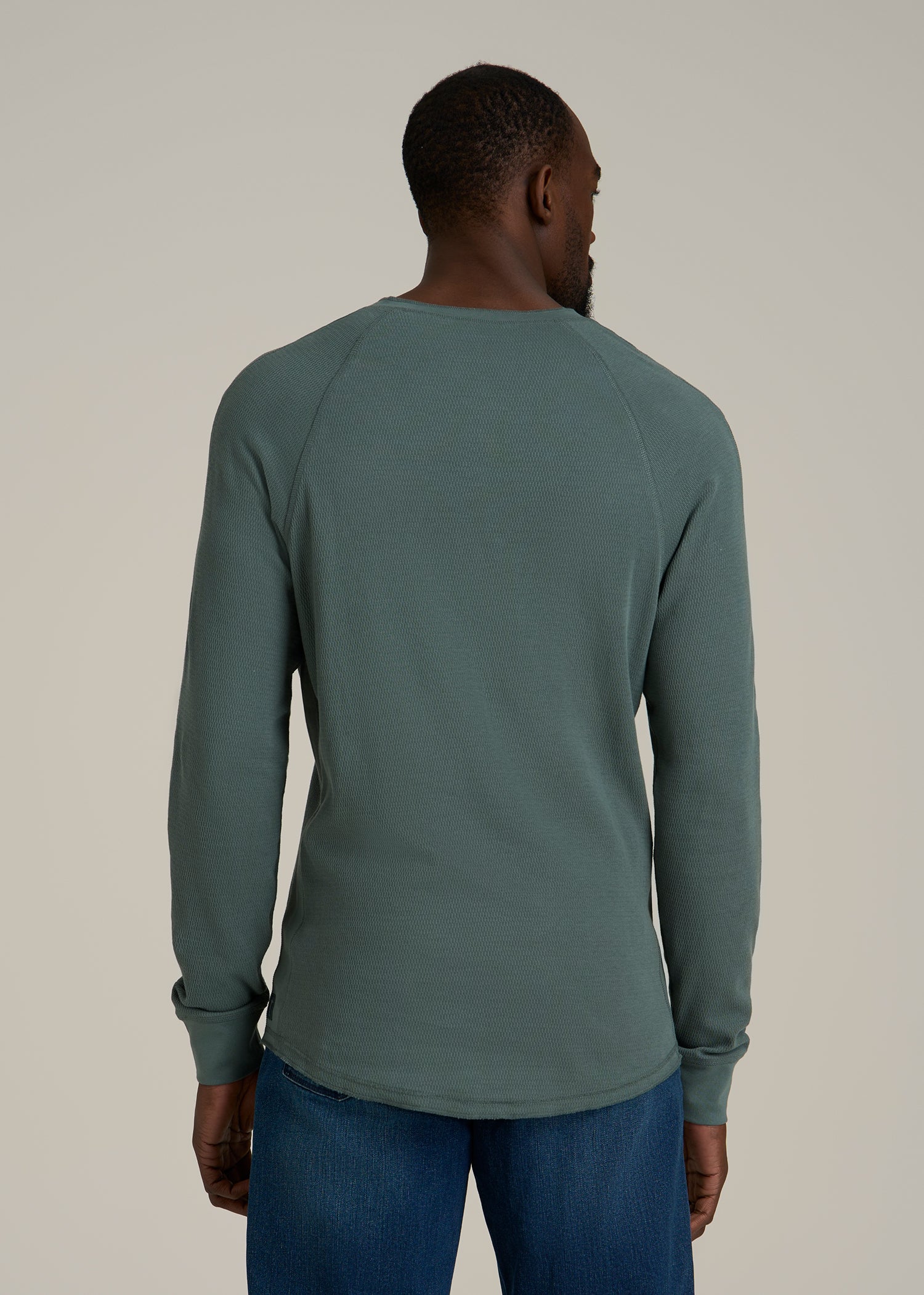 Double Honeycomb Thermal Long-Sleeve Henley Shirt for Tall Men in Balsam Green