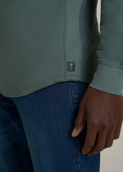 Double Honeycomb Thermal Long-Sleeve Henley Shirt for Tall Men in Balsam Green