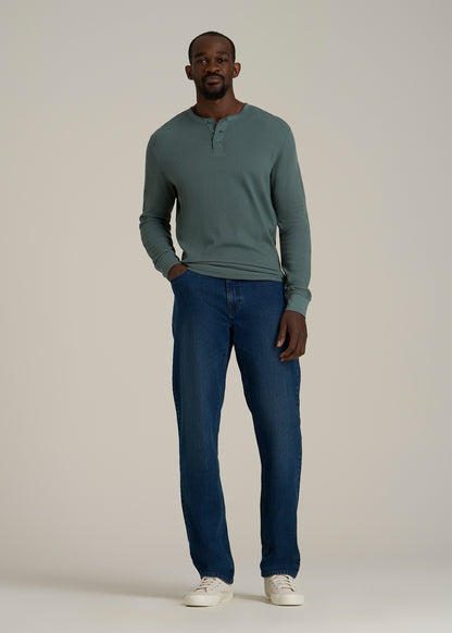 Double Honeycomb Thermal Long-Sleeve Henley Shirt for Tall Men in Balsam Green