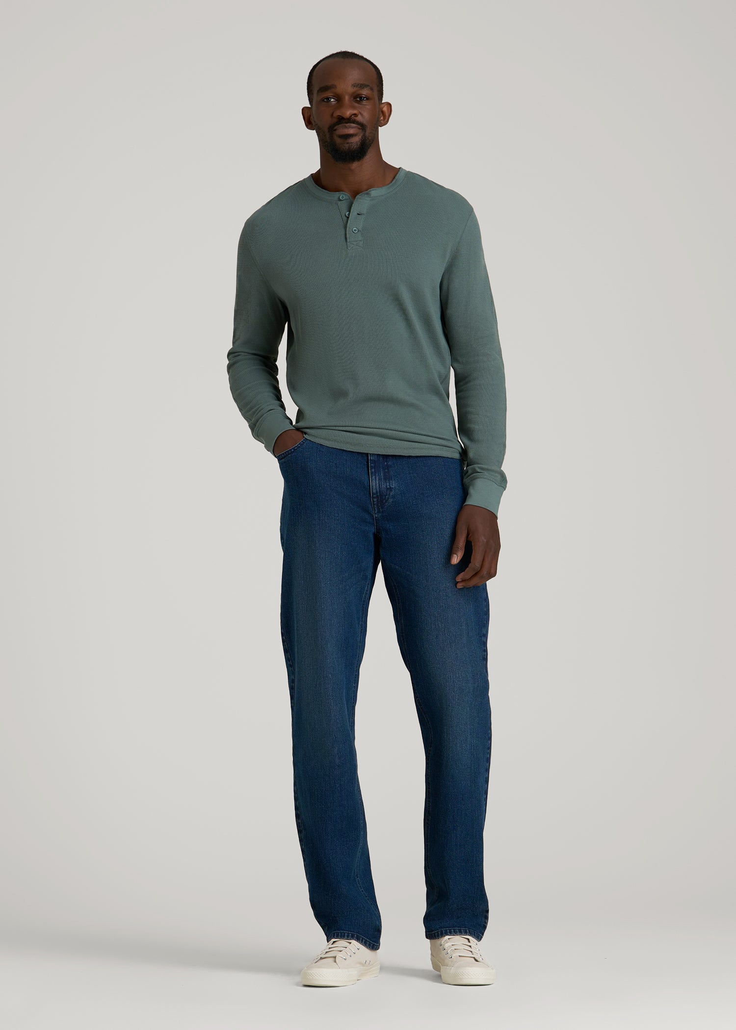 Double Honeycomb Thermal Long-Sleeve Henley Shirt for Tall Men