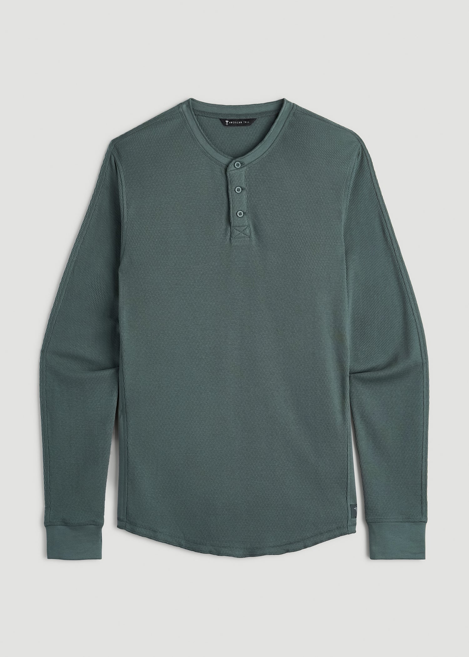 Double Honeycomb Thermal Long-Sleeve Henley Shirt for Tall Men in Balsam Green
