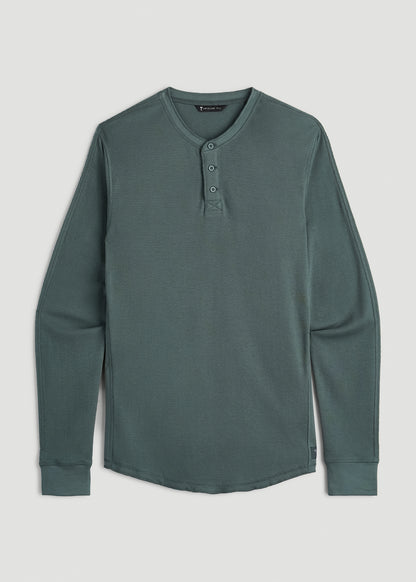 Double Honeycomb Thermal Long-Sleeve Henley Shirt for Tall Men in Balsam Green