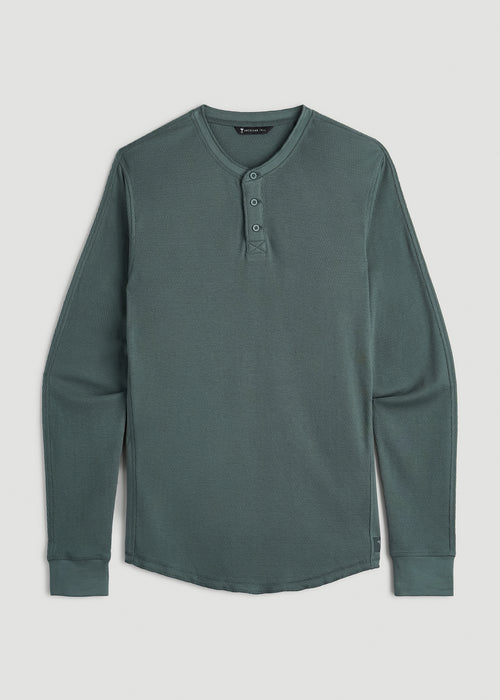 Double Honeycomb Thermal Long-Sleeve Henley Shirt for Tall Men in Balsam Green