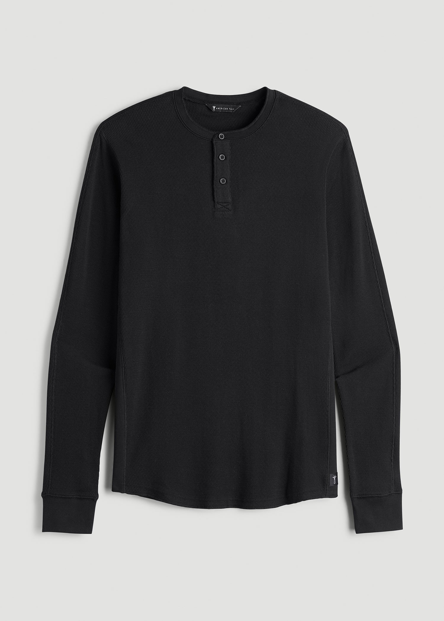 Double Honeycomb Thermal Long-Sleeve Henley Shirt for Tall Men in Black