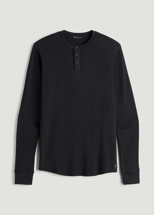 Double Honeycomb Thermal Long-Sleeve Henley Shirt for Tall Men in Black