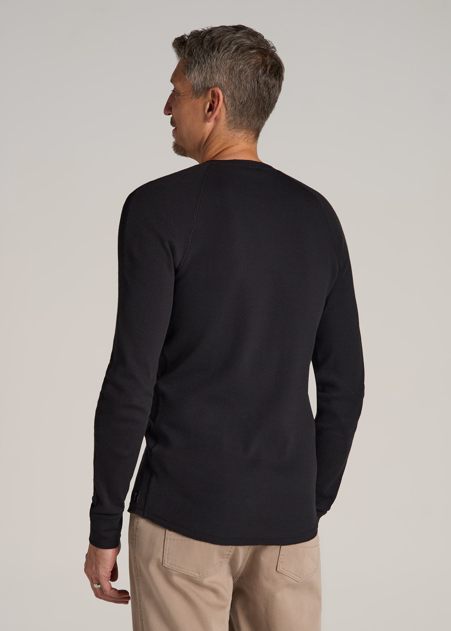 Double Honeycomb Thermal Long-Sleeve Henley Shirt for Tall Men in Black