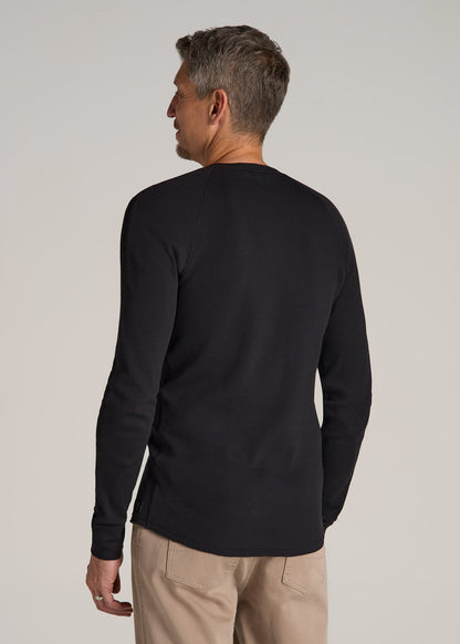 Double Honeycomb Thermal Long-Sleeve Henley Shirt for Tall Men in Black