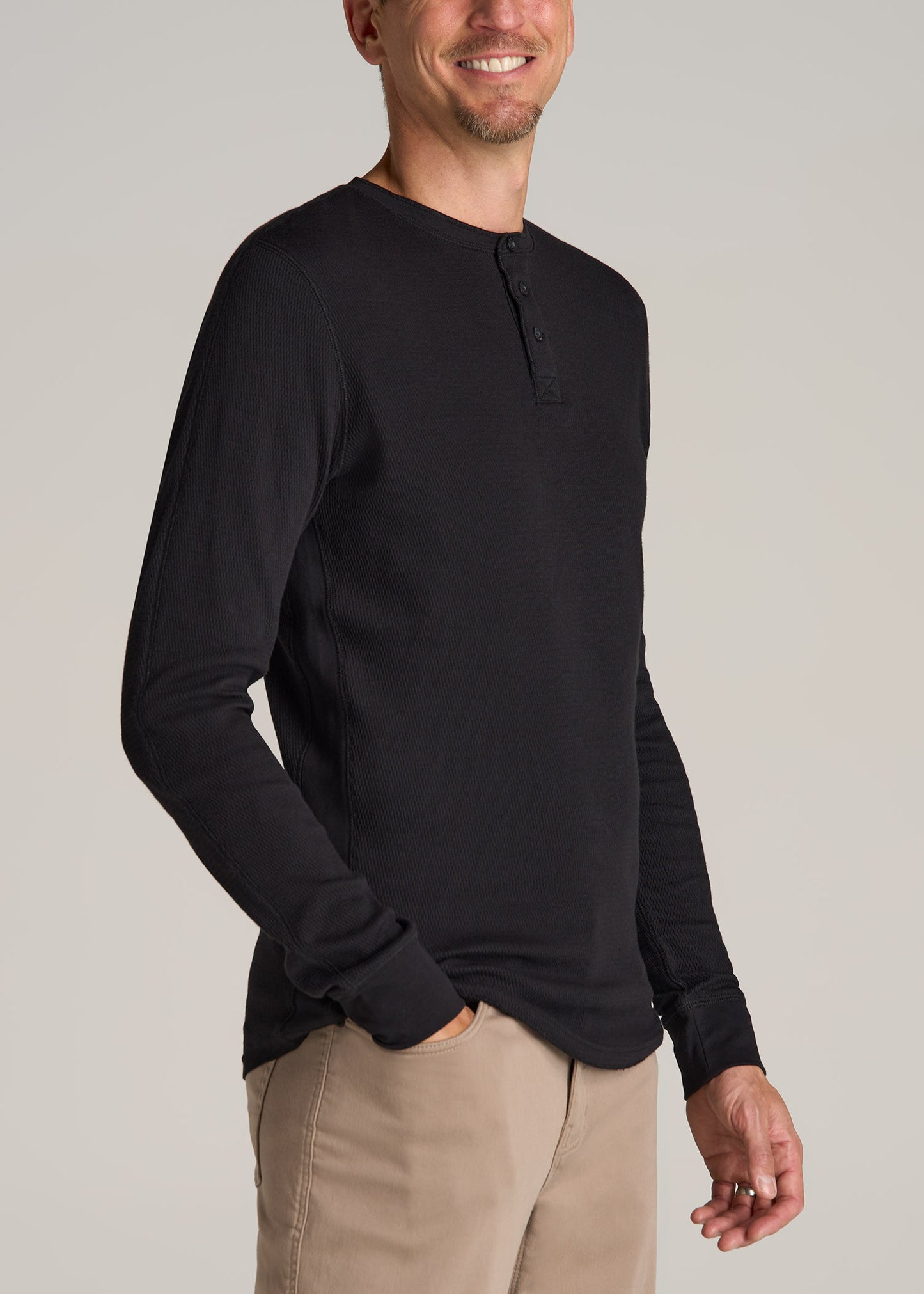 American-Tall-Men-Double-Honeycomb-Thermal-LS-Henley-Black-side