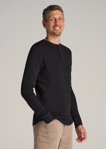 Double Honeycomb Thermal Long-Sleeve Henley Shirt for Tall Men in Black