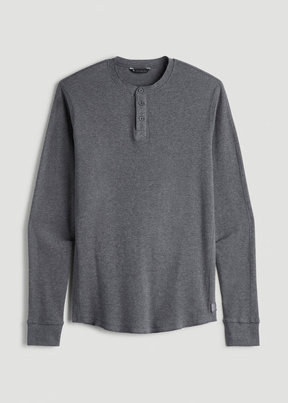Double Honeycomb Thermal Long-Sleeve Henley Shirt for Tall Men in Charcoal Mix