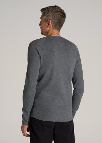 Double Honeycomb Thermal Long-Sleeve Henley Shirt for Tall Men in Charcoal Mix