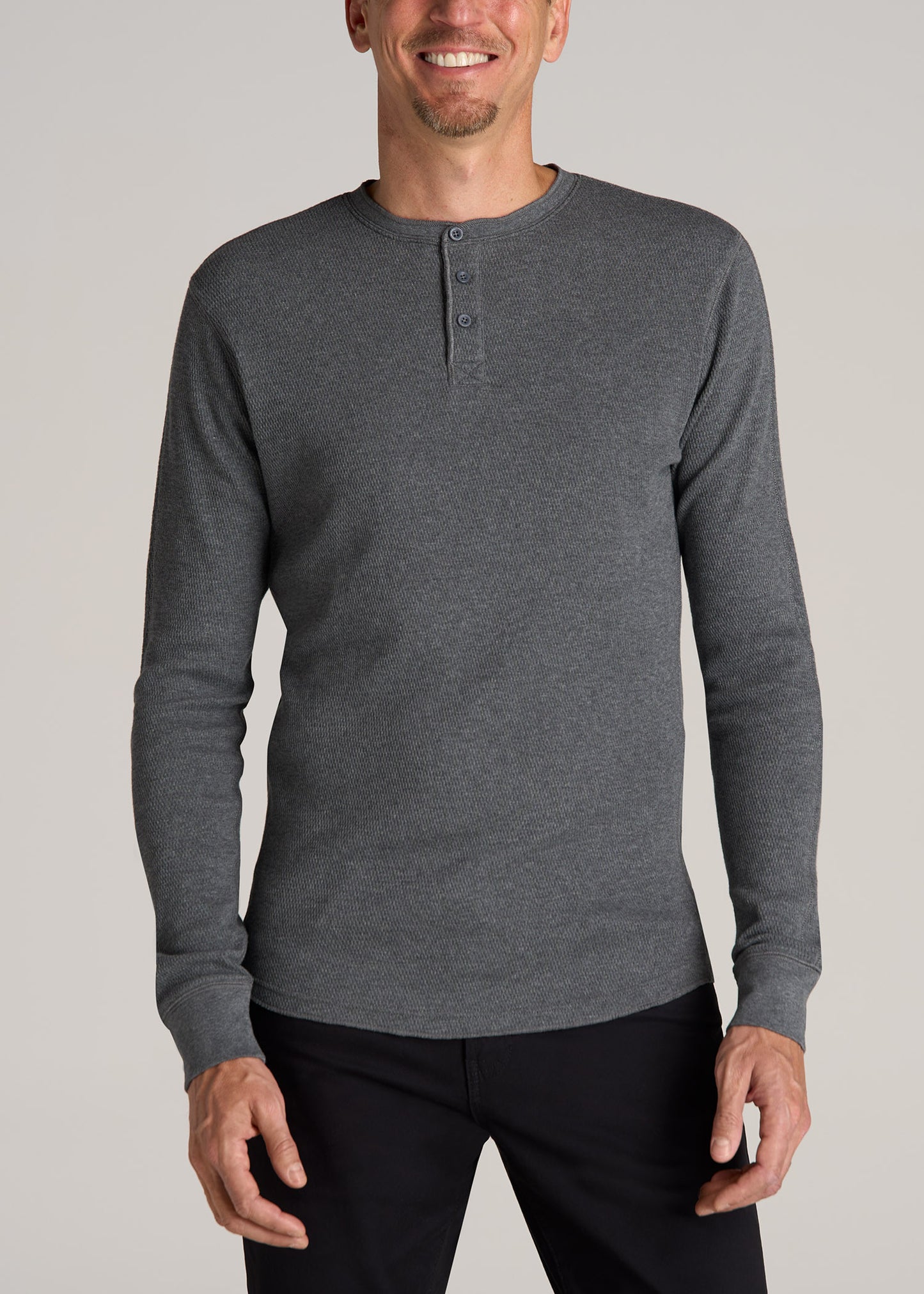 American-Tall-Men-Double-Honeycomb-Thermal-LS-Henley-Charcoal-Mix-front