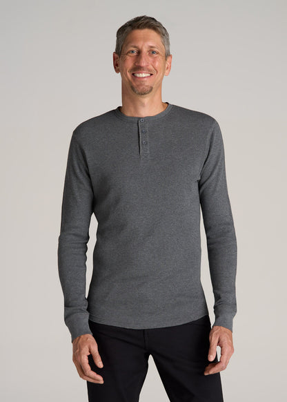 Double Honeycomb Thermal Long-Sleeve Henley Shirt for Tall Men in Charcoal Mix