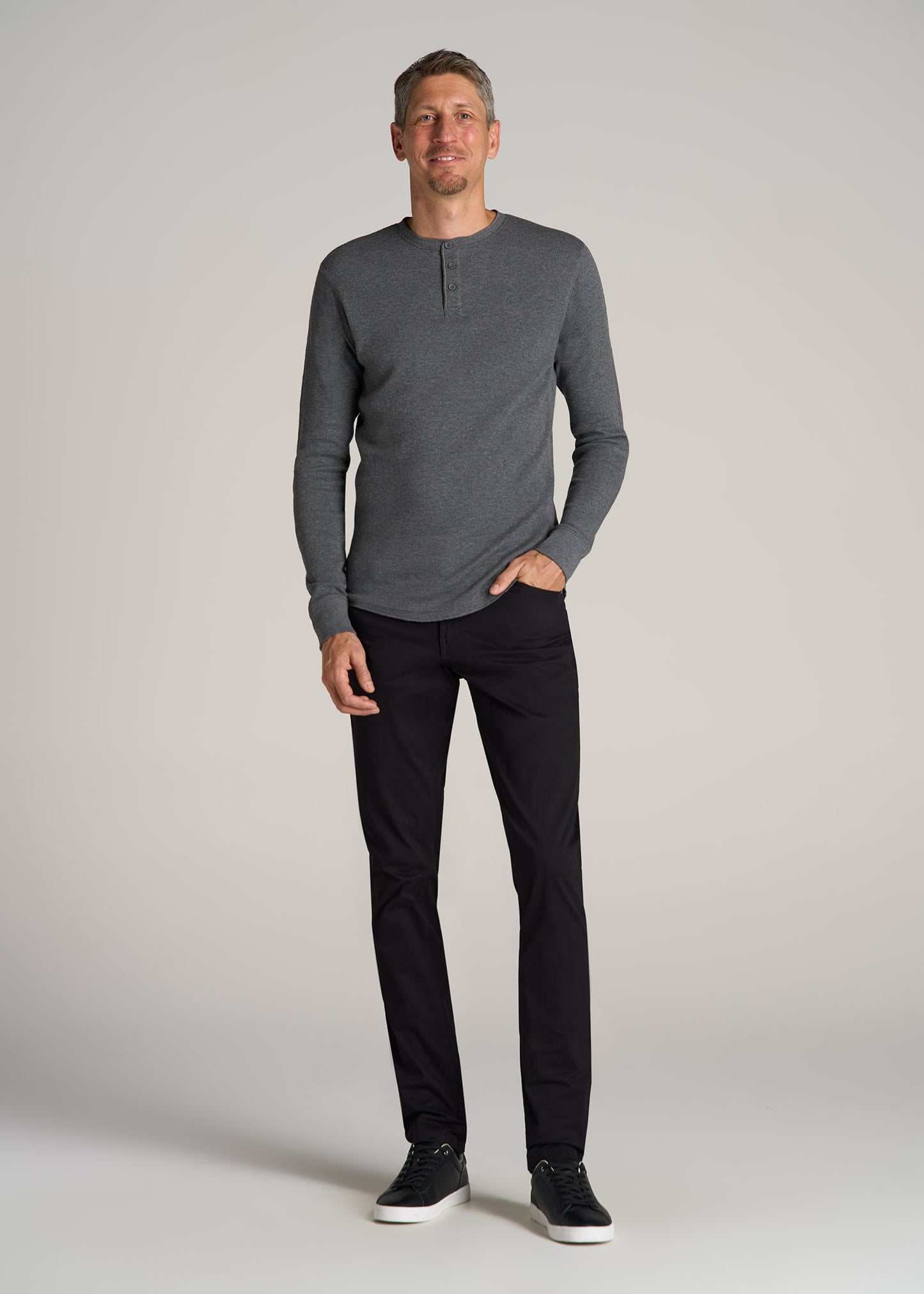 American-Tall-Men-Double-Honeycomb-Thermal-LS-Henley-Charcoal-Mix-full