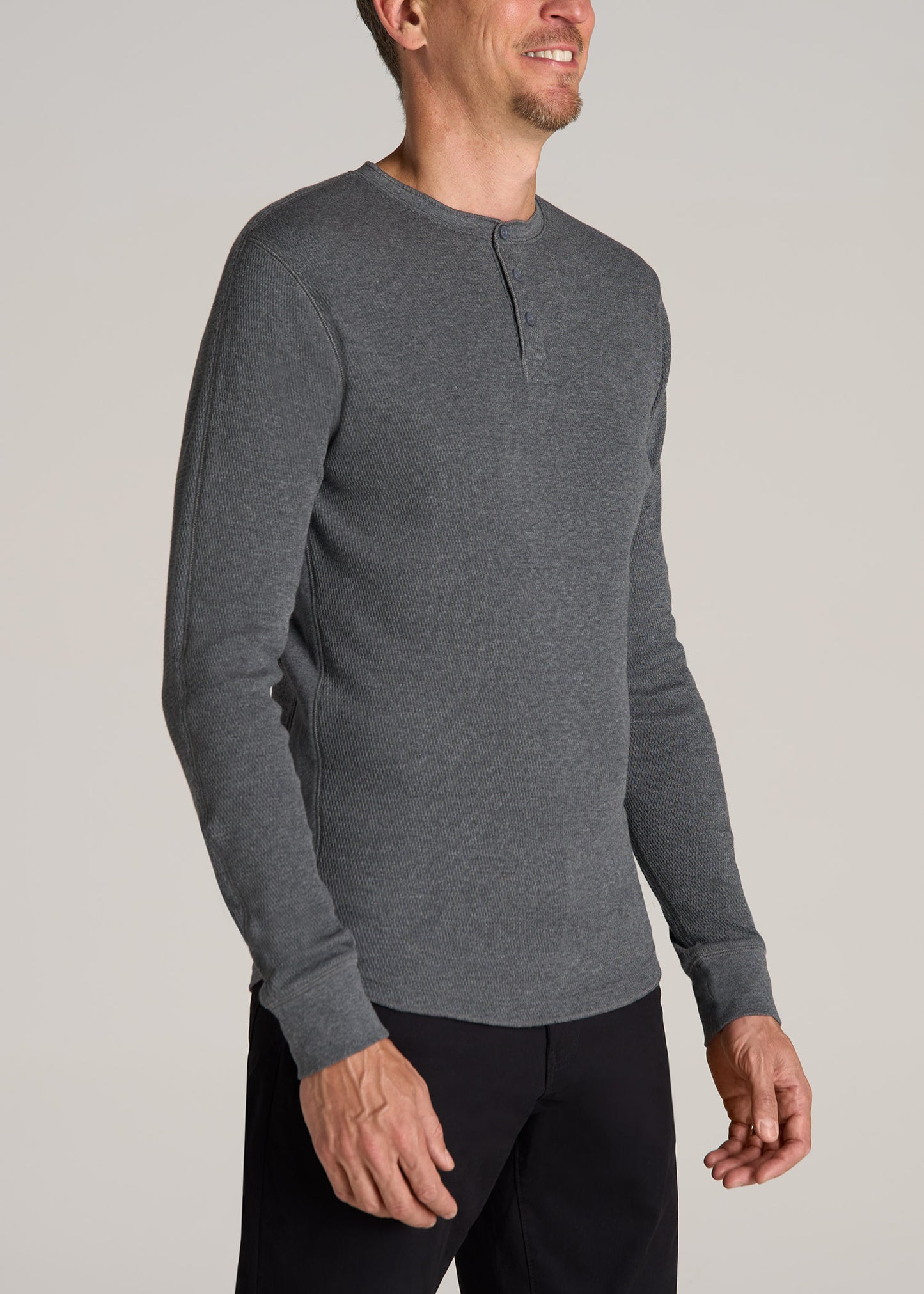 American-Tall-Men-Double-Honeycomb-Thermal-LS-Henley-Charcoal-Mix-side