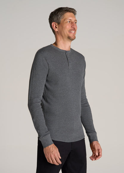 Double Honeycomb Thermal Long-Sleeve Henley Shirt for Tall Men in Charcoal Mix