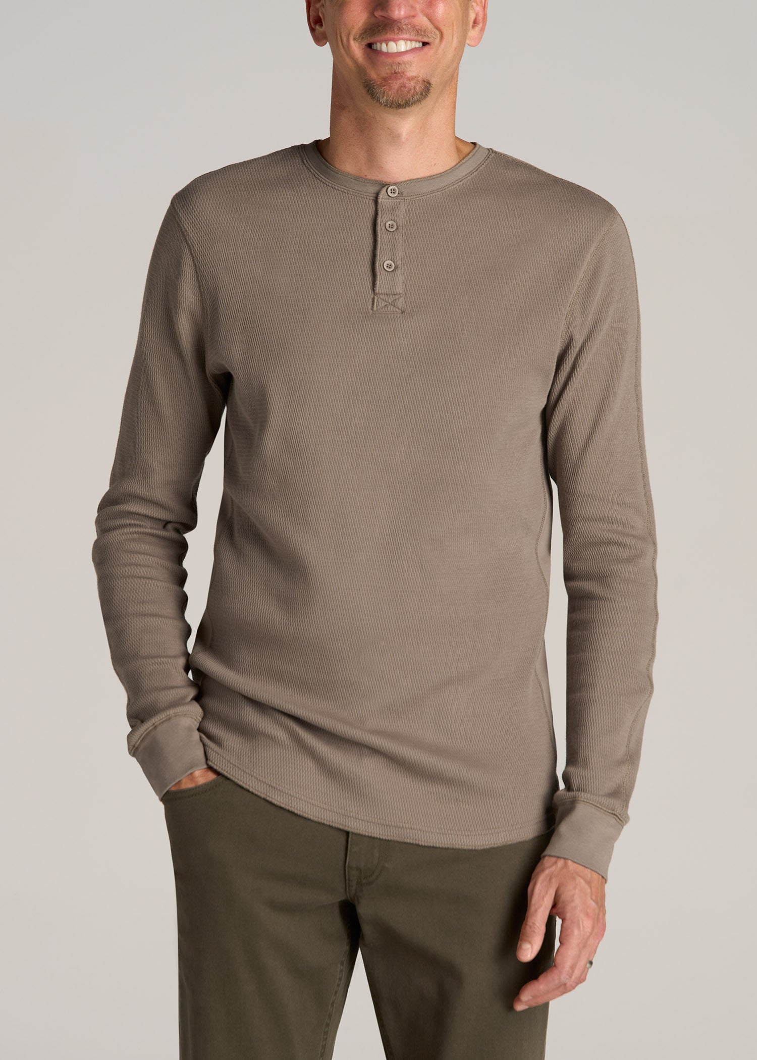 American-Tall-Men-Double-Honeycomb-Thermal-LS-Henley-Dark-Sand-front