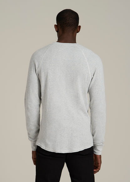 Double Honeycomb Thermal Long-Sleeve Henley Shirt for Tall Men in Light Heather Grey