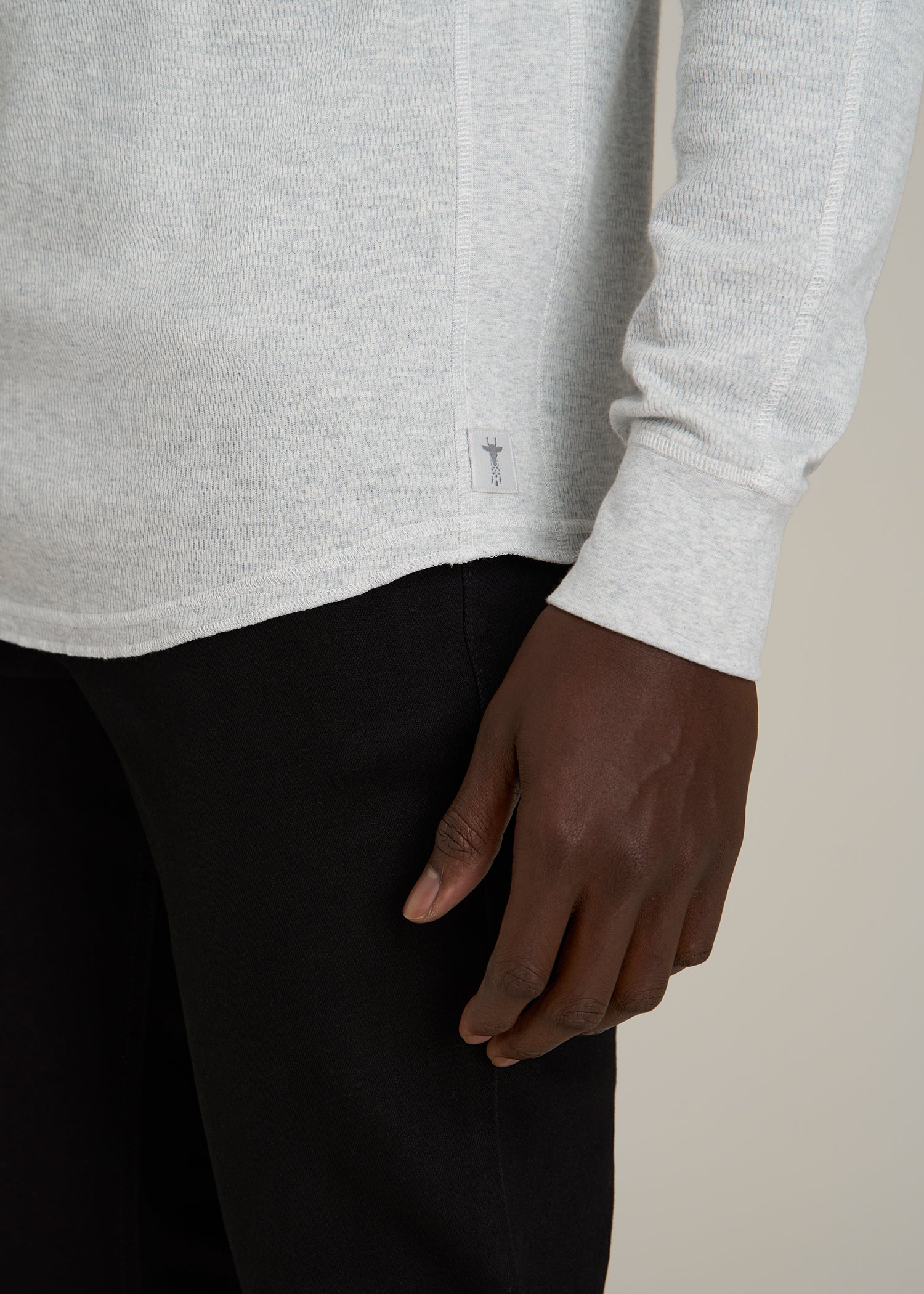 Double Honeycomb Thermal Long-Sleeve Henley Shirt for Tall Men in Light Heather Grey