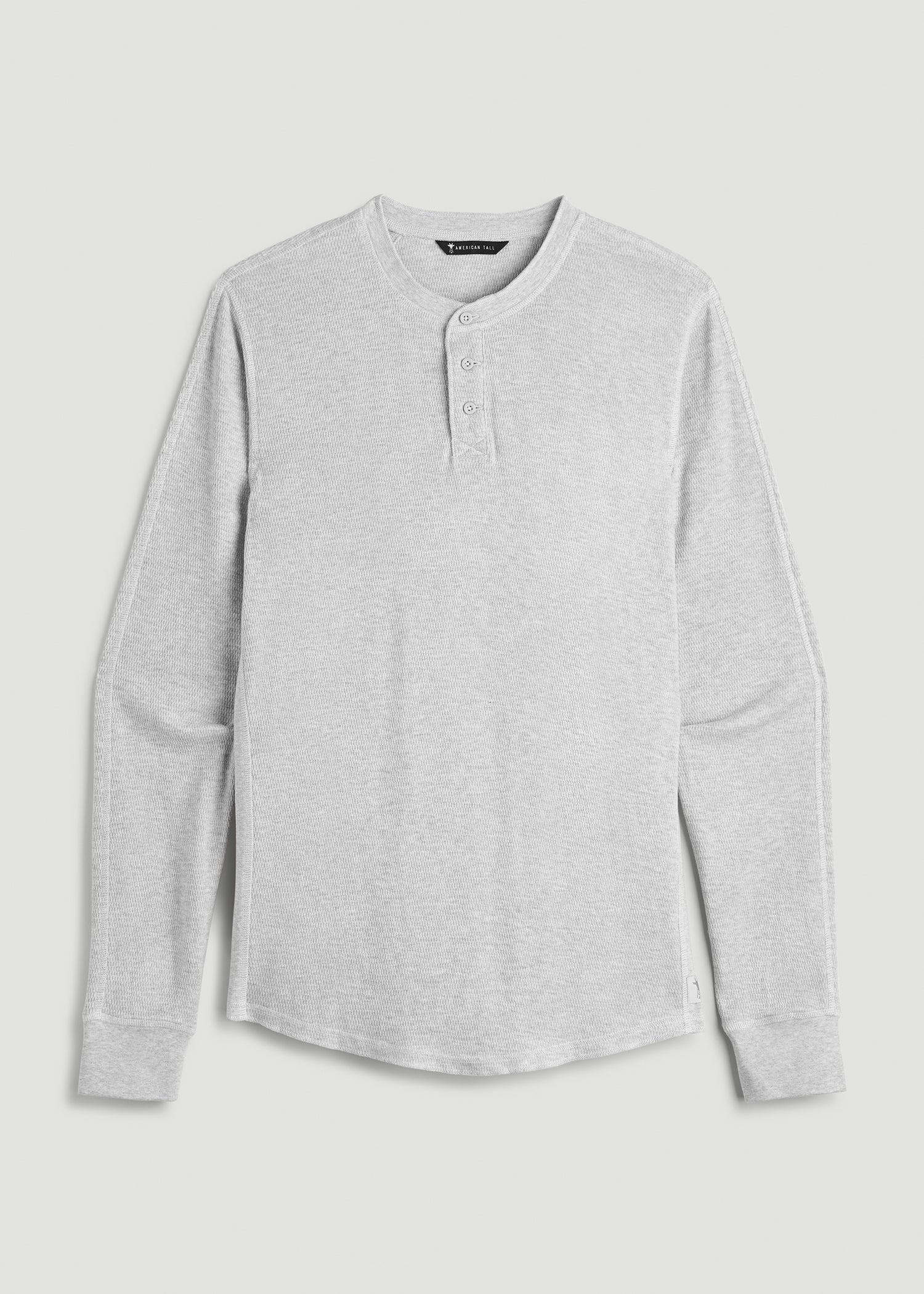 Double Honeycomb Thermal Long-Sleeve Henley Shirt for Tall Men in Light Heather Grey