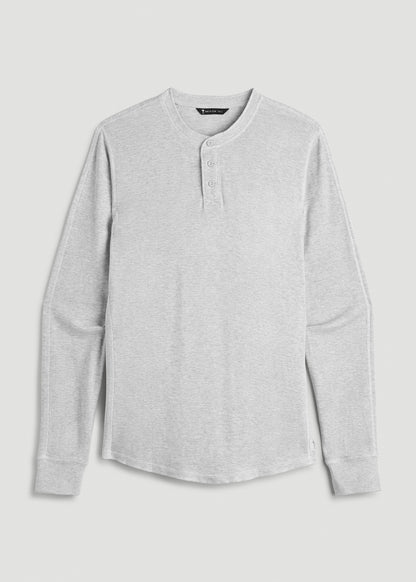 Double Honeycomb Thermal Long-Sleeve Henley Shirt for Tall Men in Light Heather Grey