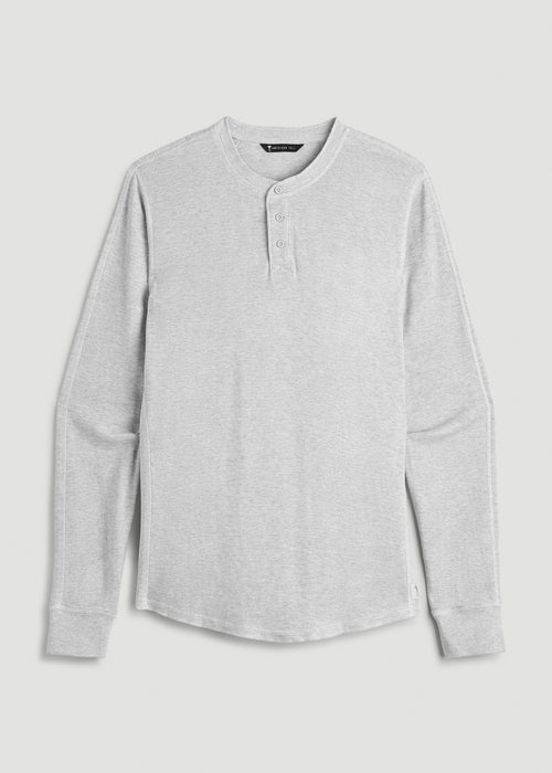 Double Honeycomb Thermal Long-Sleeve Henley Shirt for Tall Men in Light Heather Grey