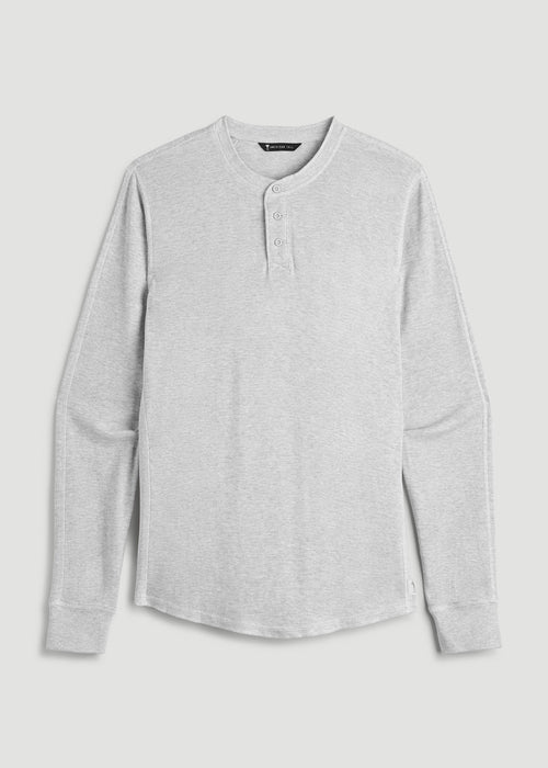 Double Honeycomb Thermal Long-Sleeve Henley Shirt for Tall Men in Light Heather Grey