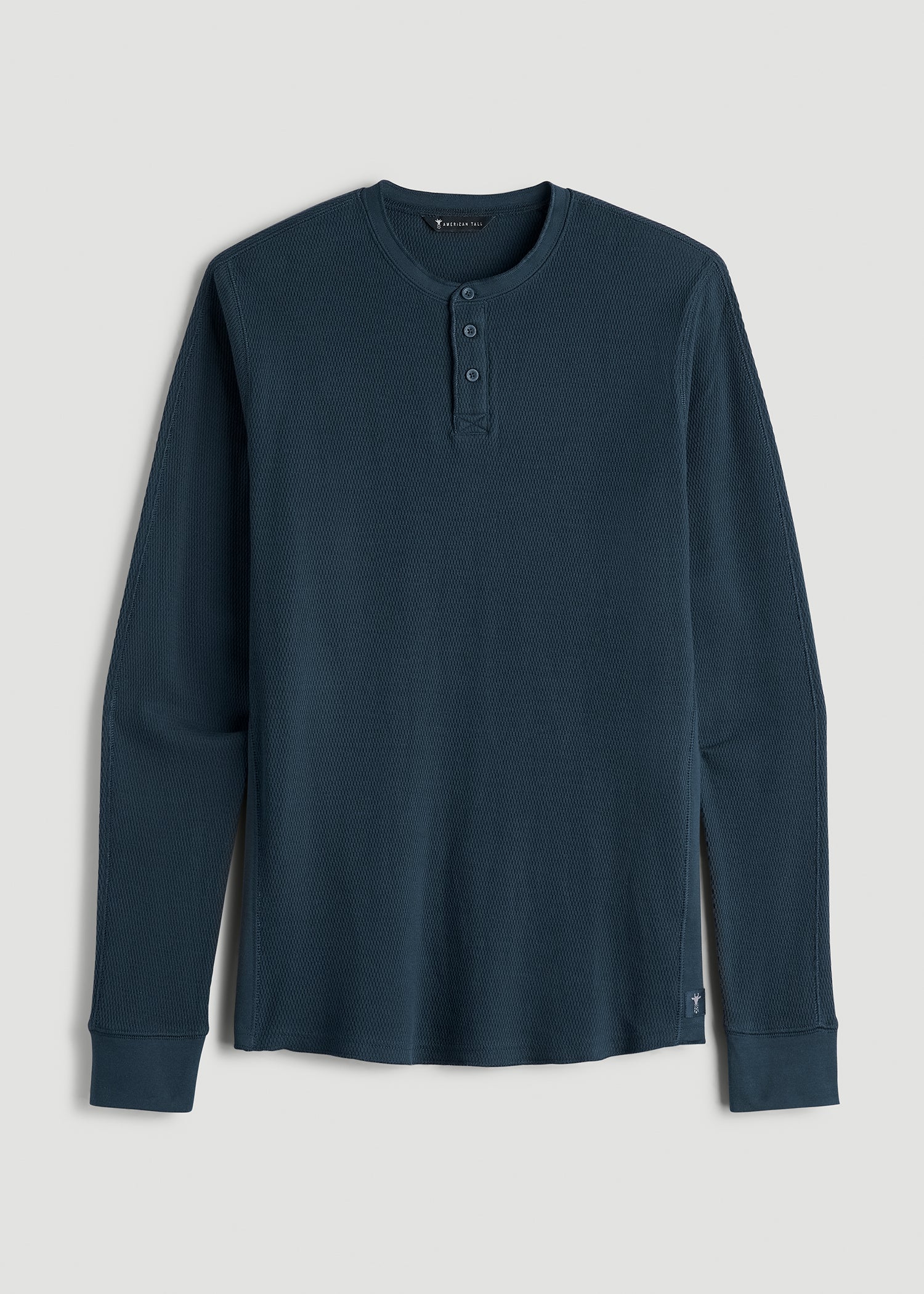 Double Honeycomb Thermal Long-Sleeve Henley Shirt for Tall Men in True Navy