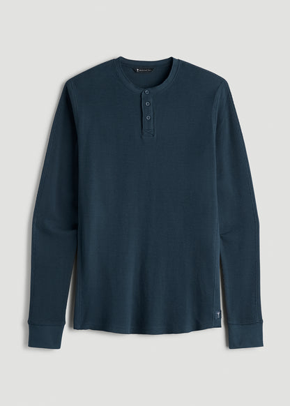 Double Honeycomb Thermal Long-Sleeve Henley Shirt for Tall Men in True Navy