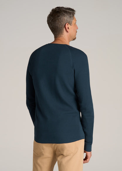 Double Honeycomb Thermal Long-Sleeve Henley Shirt for Tall Men in True Navy