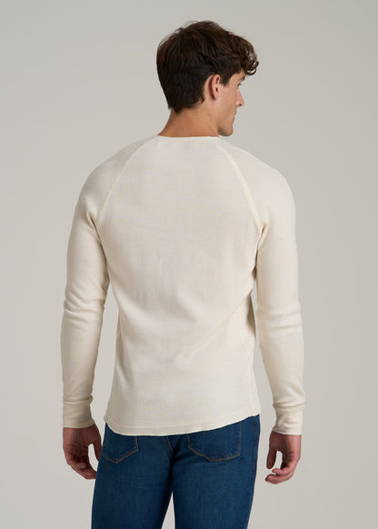 Double Honeycomb Thermal Long-Sleeve Henley Shirt for Tall Men in White Alyssum
