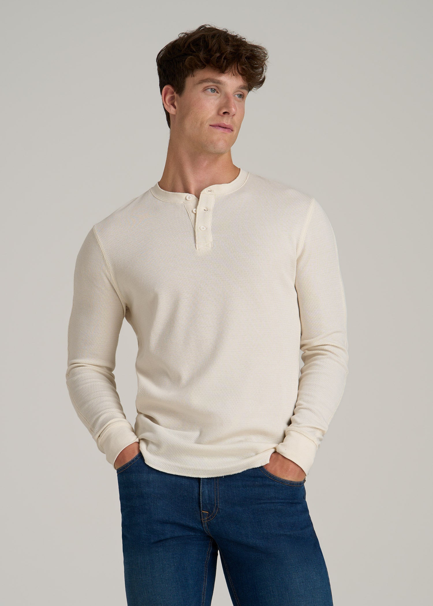 Double Honeycomb Thermal Long-Sleeve Henley Shirt for Tall Men