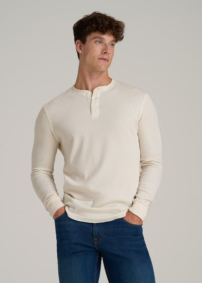 Double Honeycomb Thermal Long-Sleeve Henley Shirt for Tall Men in White Alyssum