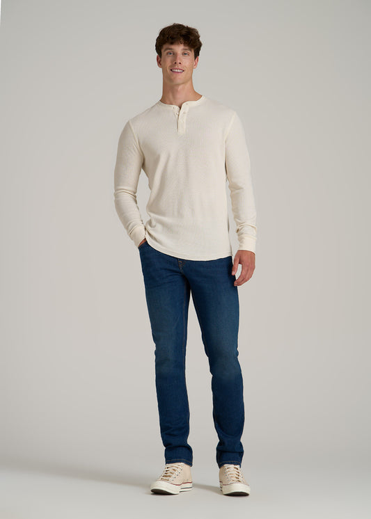 Double Honeycomb Thermal Long-Sleeve Henley Shirt for Tall Men in White Alyssum